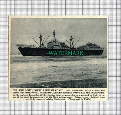 C4054) Russian Fisheries Depot Ship SIMFEROPOL Grounded at Walvis Bay 1961 Clip