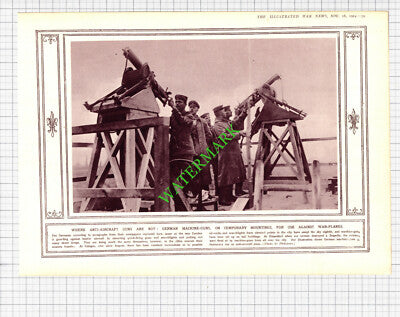 German Machine Guns Anti Aircraft World War One WW1 -1914 Cutting / Print