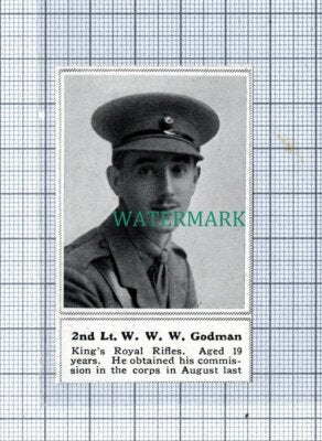 C4792) 2nd Lt WW1 Godman King's Royal Rifles - 1915 SMALL Clip