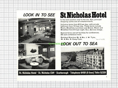 C2886) St Nicholas Hotel Scarborough Advert Craig-Tyler - 1969 Cutting