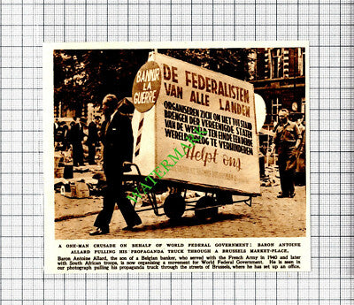 Baron Antoine Allard World Federal Government Brussels  -1947 Cutting
