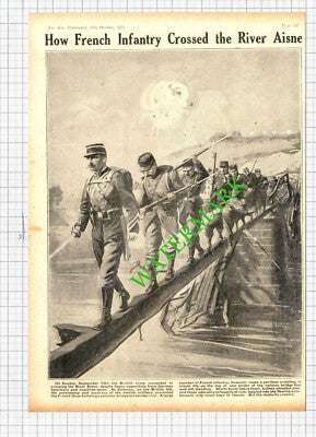 French Infantry Cross River Aisne World War One - 1914 Cutting