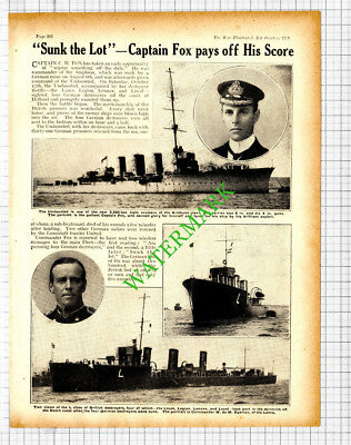 Captain C H Fox UNDAUNTED Ship  LANCE Comm W de M Egerton WW1  - 1914 Cutting