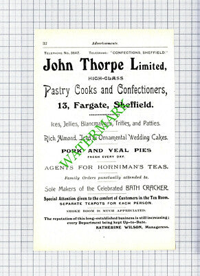 John Thorpe Limited Pastry Cooks  Fargate Sheffield Small Advert - 1910 Cutting