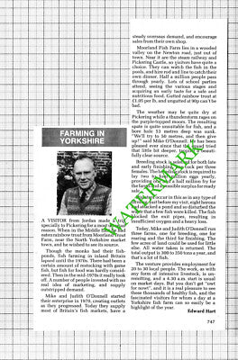 Mike O'Donnell Judith Moorland Fish Farm Pickering Yorkshire  - 1986 Cutting