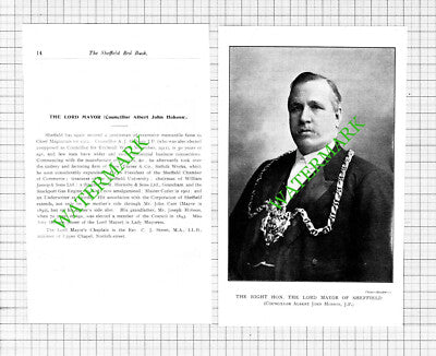 Councillor Albert John Hobson Lord Mayor Of Sheffield -1912 Small 2-Part Cutting