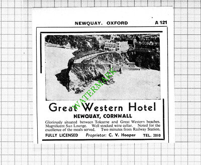 Great Western Hotel Newquay Cornwall Small Advert - 1964 Cutting