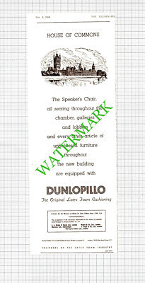 House of Commons Dunlopillo Advert - 1950 Cutting