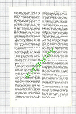 Heckmondwike Choral Society Eric Holland G Blackburn  - 1964 Article