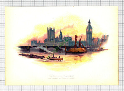 9818) Houses of Parliament London   - c.1900 Print