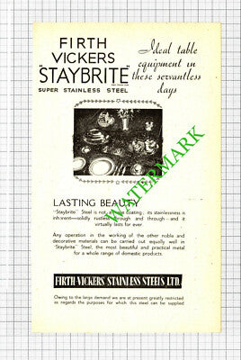 Firth Vickers Stainless Steels Ltd Advert - 1941 Cutting