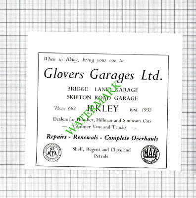 Glovers Garages Ltd Ilkley Yorkshire Small Advert - 1962 Cutting