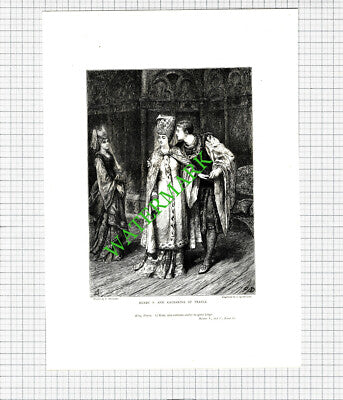 HENRY V Katharine of France William Shakespeare - c.1880 Antique Print