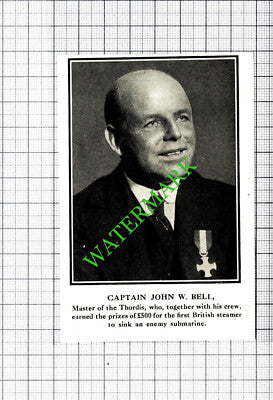 Captain John W Bell THORDIS Ship World War One WW1 - 1916 SMALL Cutting
