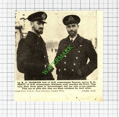 Lt R H Marrion HM Minesweeper Fezenta Lt RH Pratt Welsbach WW2 - c.1943 Cutting