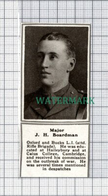 C5182) Maj J H Boardman Oxford Bucks Light Inf World War One - SMALL 1918 Clip