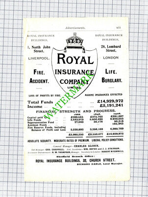 Royal Insurance Company R Earle / Davy's Fargate Sheffield Advert - 1910 Cutting