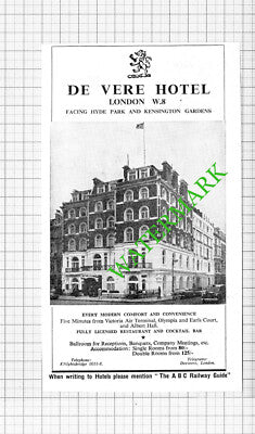 Hertford Hotel London W2 / De Vere Hotel London W8 Advert - 1964 Cutting