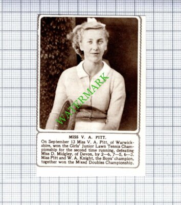 Miss V A Pitt Warwickshire Lawn Tennis Champion  - 1953 SMALL Cutting