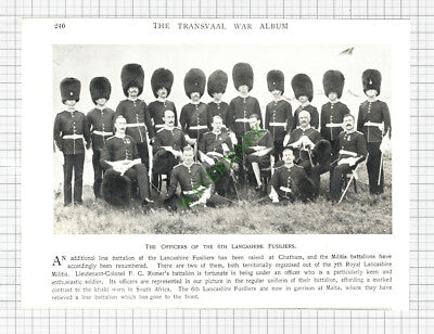 6th Lancashire Fusiliers Lt Col F C Romer - c.1900 Cutting / Print