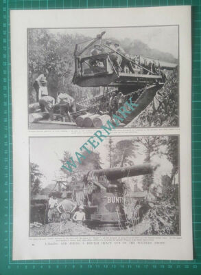 X733) British Gunners Loading Big Gun Bunty Western Front WW1 - c.1919 Cutting