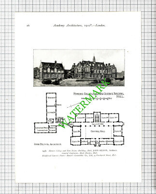 Caius College Cambridge / Hymers College Hull Bilson - 1910 Print