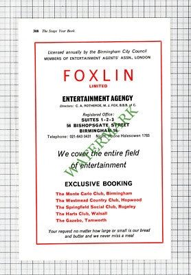 Foxlin Limited Advert  Entertainment Agency Rotheroe - 1968 Cutting