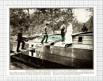 C5608) French Canal Red Cross Barge World War One - c.1917 Cutting