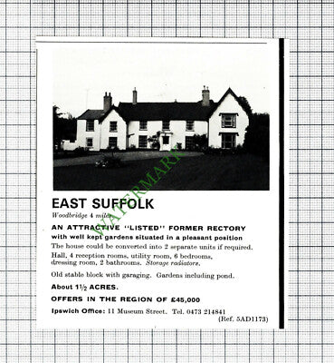 Woodbridge East Suffolk Rectory  House Sale Advert - 1977 Cutting