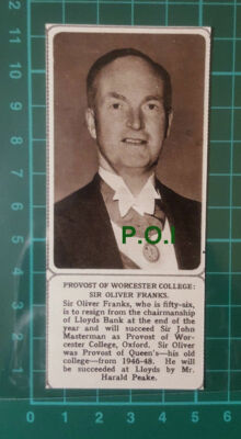 C2597) Sir Oliver Franks Provos Worcester College Lloyds Bank 1961 Clip SMALL!