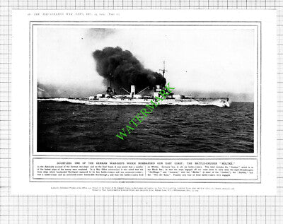 East Coast Bombardment German Battleship MOLTKE WW1  -1914 Cutting
