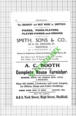 Smith Sons & Co Pianos Sheffield / AC Booth Furnisher Small Advert  1912 Cutting