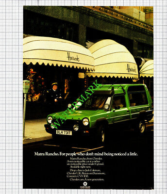 Matra Rancho Chrysler Car Harrods Advert - c.1979 Cutting