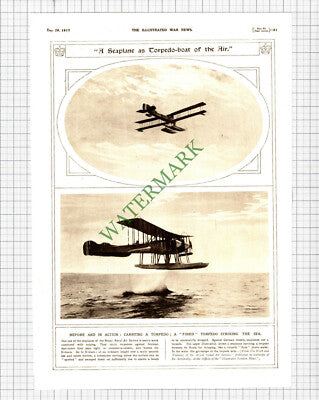 8706) Seaplane Torpedoes World War One   - 1917 Cutting/ Print
