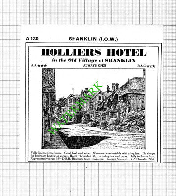 Holliers Hotel Shanklin Isle Of Wight Small Advert - 1964 Cutting