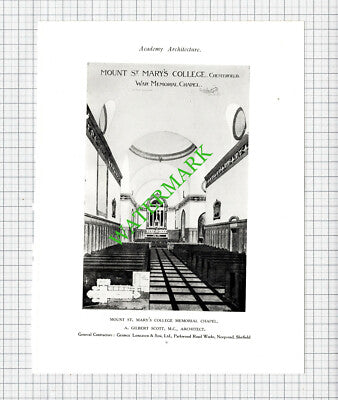 Mount St Mary's College War Memorial Chapel Chesterfield - 1923 Book Print