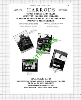 Harrods Estate Agents London / Martell Corden Bleu Cognac Advert - 1950 Cutting