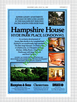 Hampshire House Hyde Park Place London W2 Advert  - 1980 Cutting