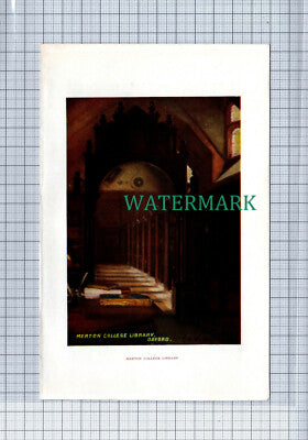 C4087) OXFORD Merton College Library / Merton Quadrant  SMALL c.1900 Book Print