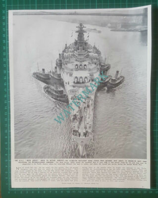 (X374) USS NEW JERSEY Ship Back To Service Bayonne Brooklyn Navy Yard - 1950