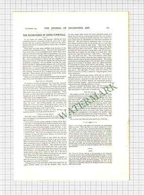 X1813) Leeds Town Hall  JD Crace & Son London  - 1894 Article