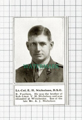 C5544) Lt Col E H Nicholson Royal Fusiliers World War One - 1918 Cutting SMALL!