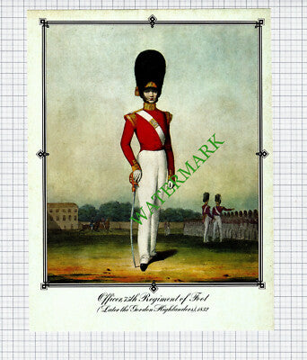 Officer 75th Regiment of Foot Gordon Highlanders 1832  - 1970s Cutting /  Print