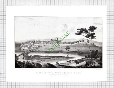 Town Hall Carlisle  / Carlisle Cumbria From Stanwix Bank - 1960's Book Print