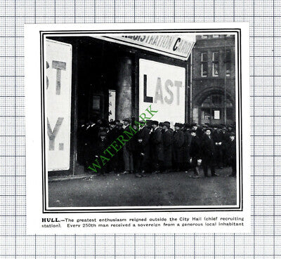 Hull City Hall Recruitment World War One  WW1 - 1915 Cutting