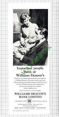 William Deacon's Bank Ltd Manchester Advert  - 1962 Cutting
