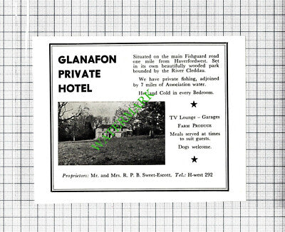 Glanafon Hotel Haverfordwest Sweet-Escott / Old Cross St Davids - c.1960 Cutting