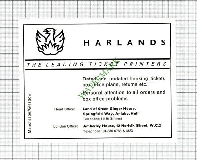 Harlands Ticket Printers Anlaby Hull Advert - 1968  Cutting