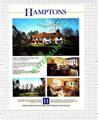 St George's Hill Weybridge Surrey / Elstead Oxshott Sale Advert -1991 Cutting
