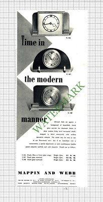 MAPPIN AND WEBB Clocks Advert - 1950 Cutting